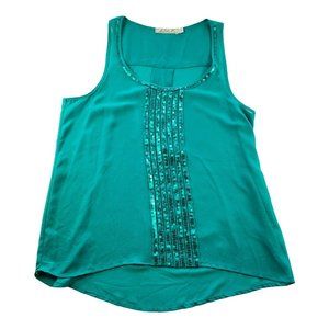 CHLOE K Women's Green Sleeveless Blouse Designer Front Shirt Size Small